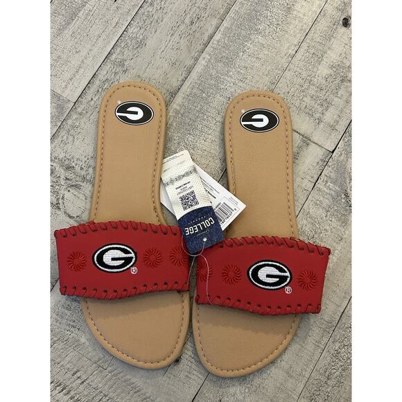 NEW Univ Of Georgia Womens BULLDOGS~Slip-On Sandals~SZ XL Red/Black - Picture 2 of 7